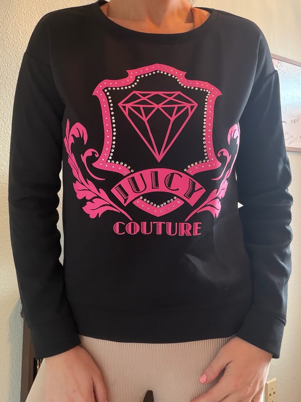 Juicy Couture Black Sweatshirt with Neon Pink Crest